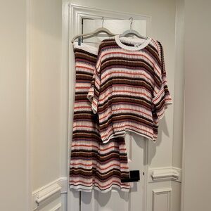 Striped Crochet Two-Piece Set in White, Brown, Rust & Blue